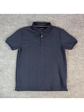Hudson & Barrow Navy Blue Textured Polo Shirt Medium - Ribbed, golf, preppy